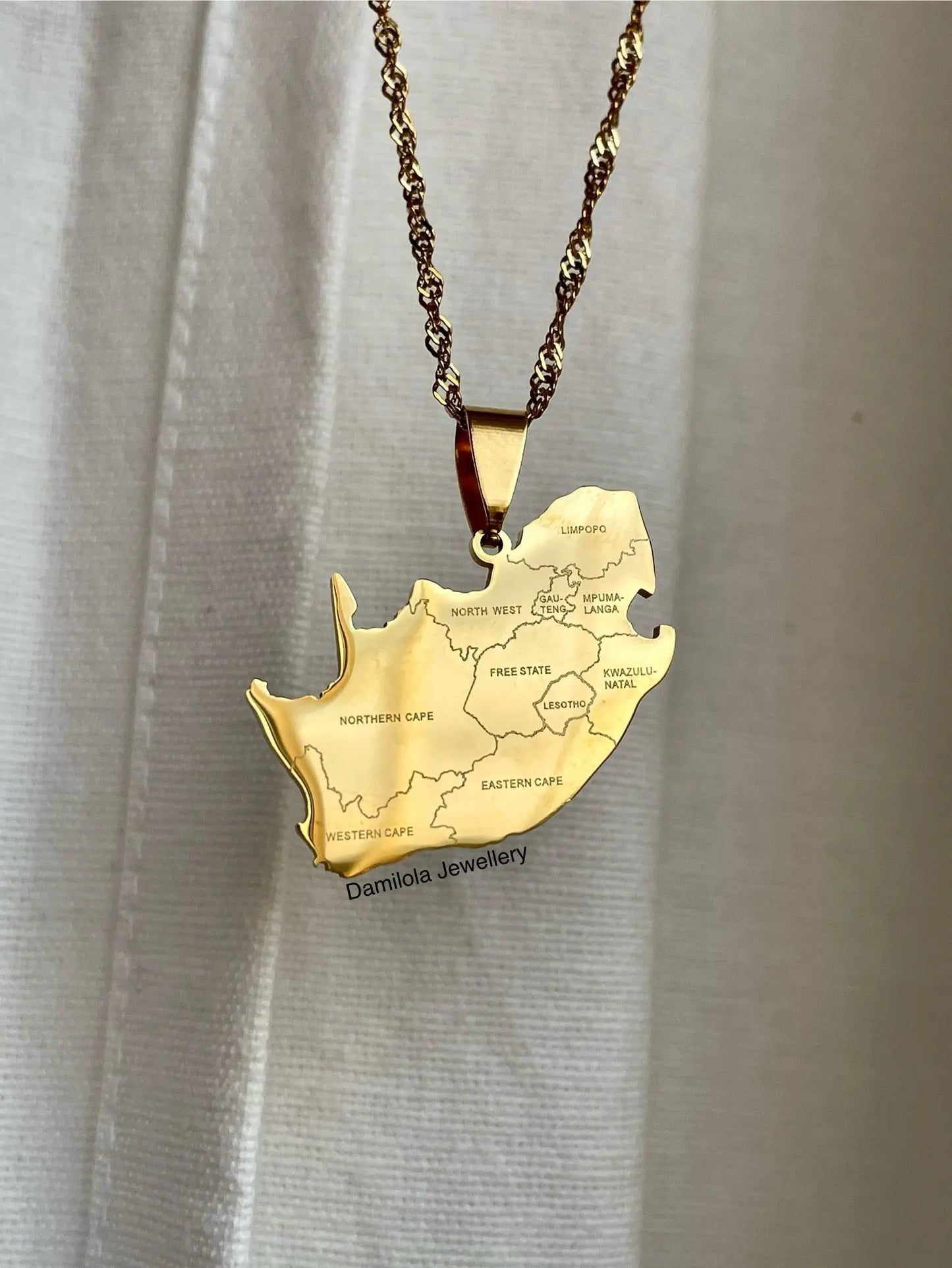 South Africa Engraved Map Necklace - Gold Damilola Jewellery