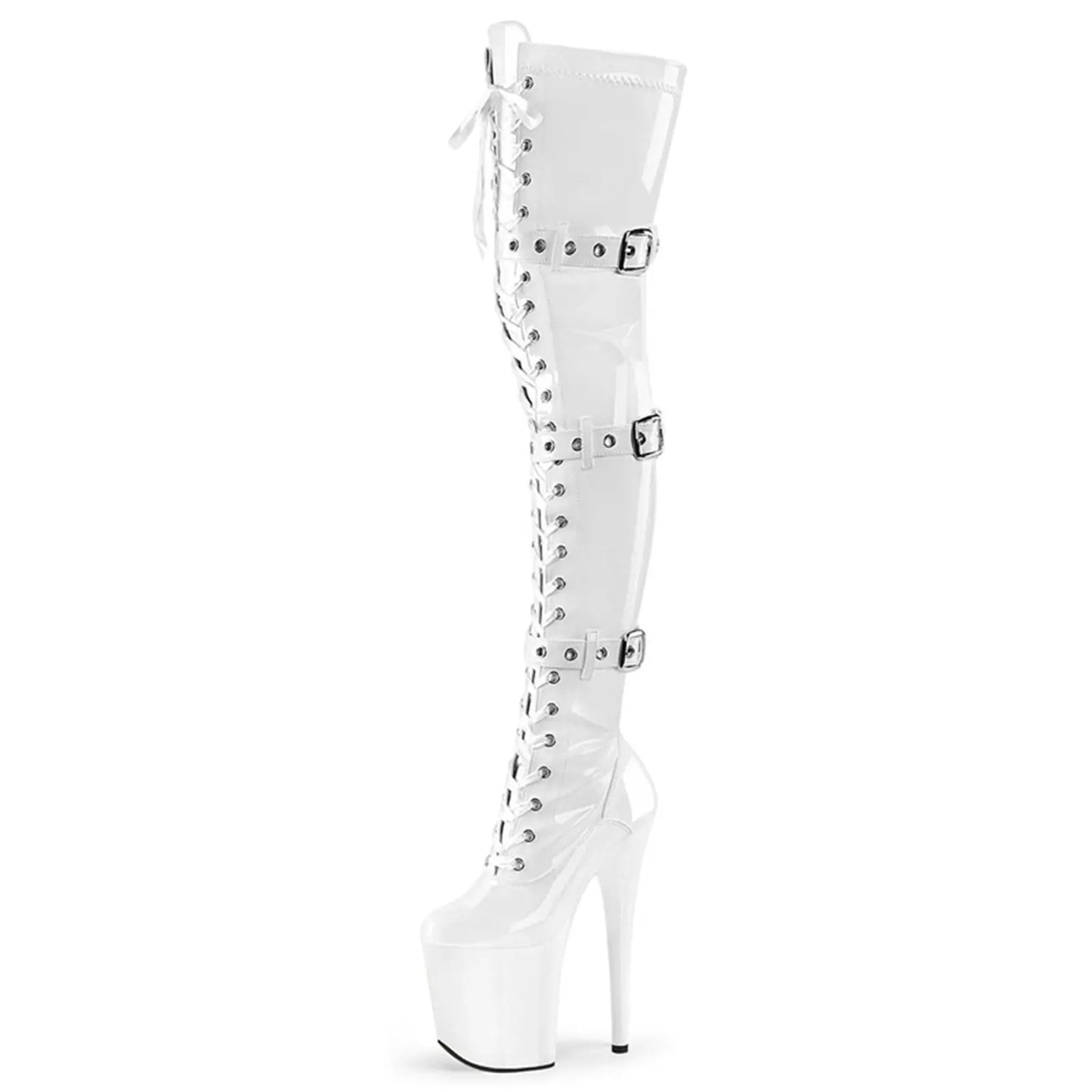 Over The Knee Multi Buckle Patent Leather Super High Heels Platform Boots Pleasures and Sins
