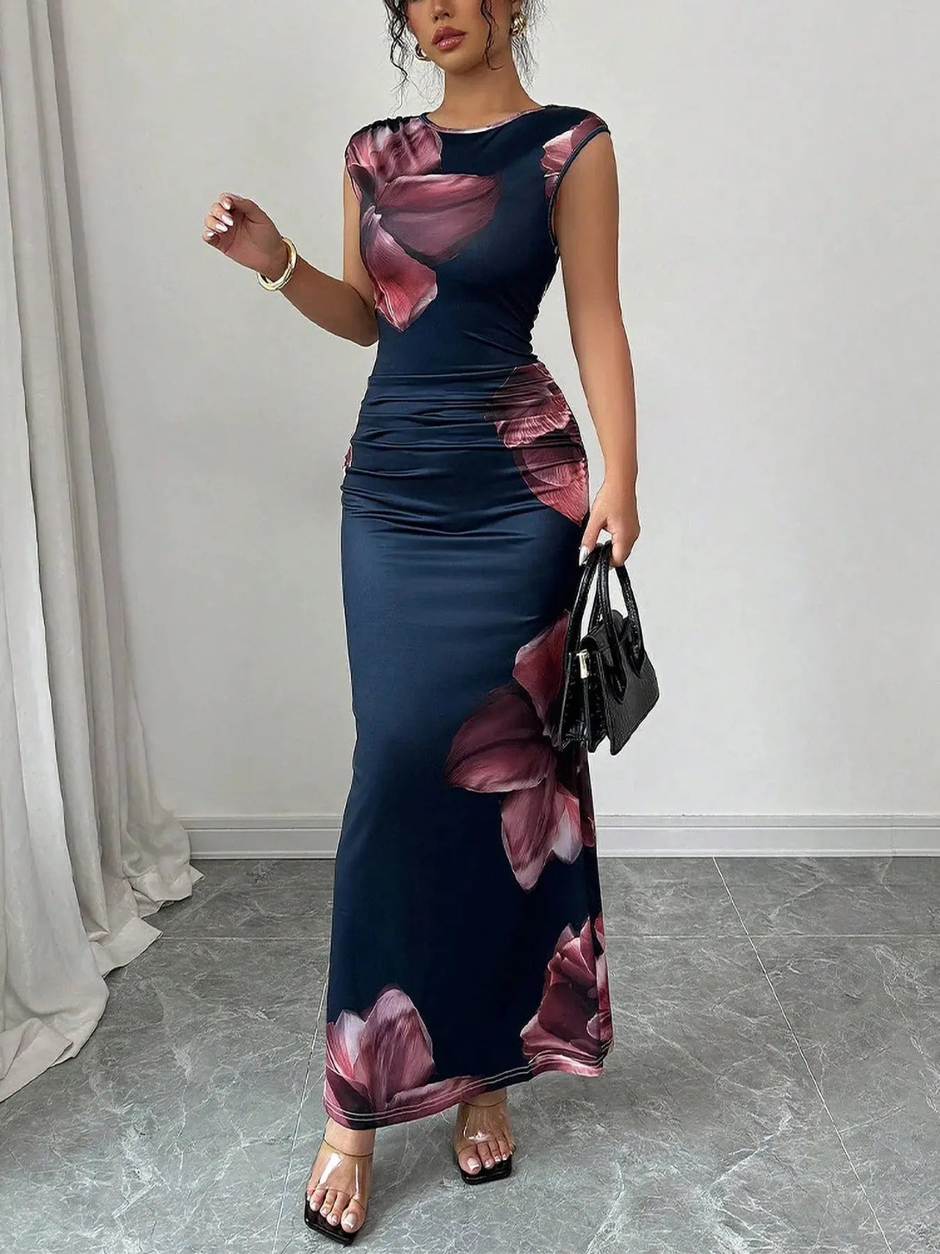 Floral Print Sleeveless Bodycon Maxi Dress Kenike
