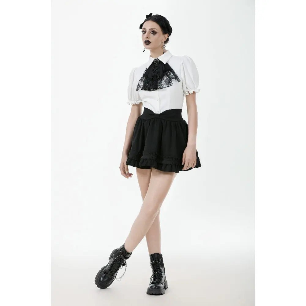 Dark in Love Lolita-Inspired Ruffled Mini Skirt in Black Kate's Clothing