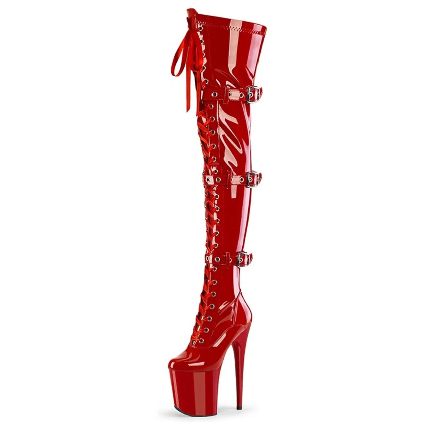 Over The Knee Multi Buckle Patent Leather Super High Heels Platform Boots Pleasures and Sins