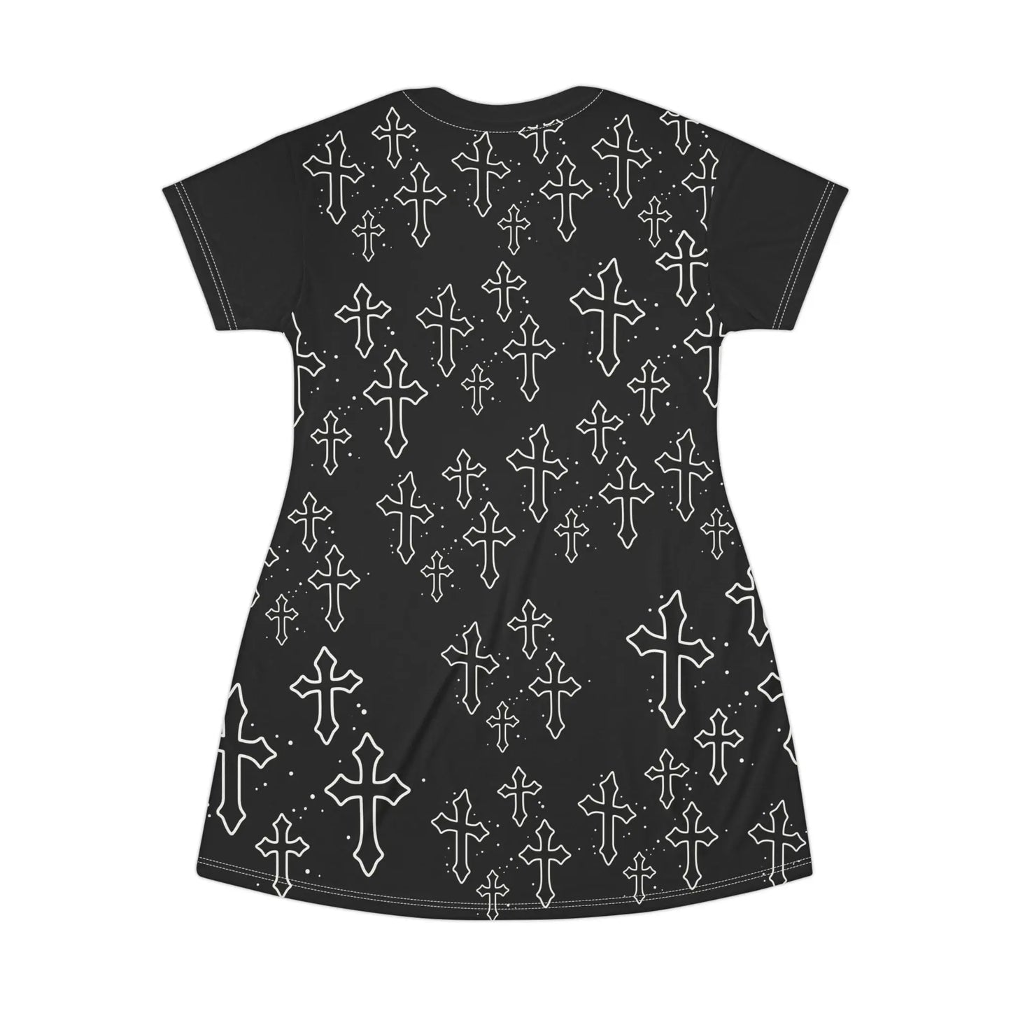 Gothic Cross All-Over Print T-Shirt Dress – Black Printify