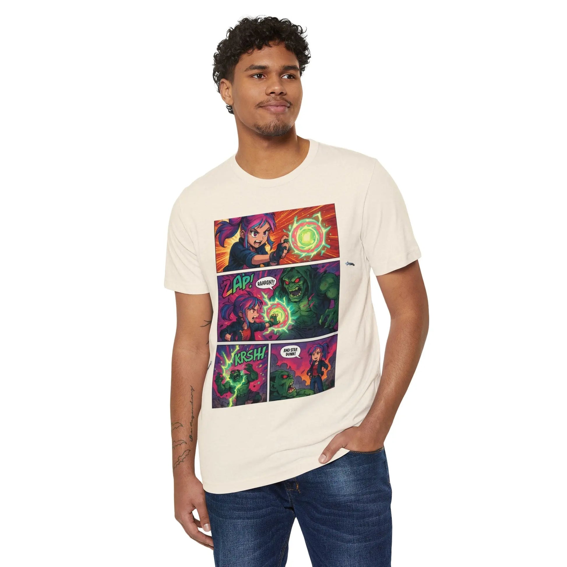 Comic Blast Anime T-Shirt – Neon Battle Panel Design House of JAB