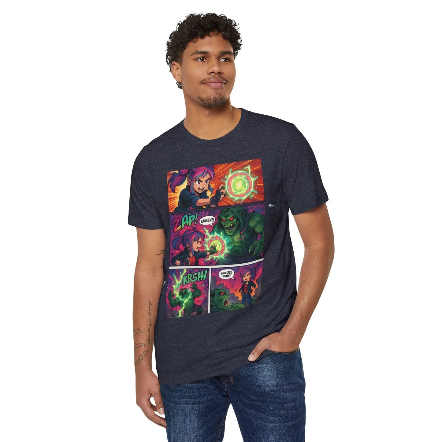Comic Blast Anime T-Shirt – Neon Battle Panel Design House of JAB