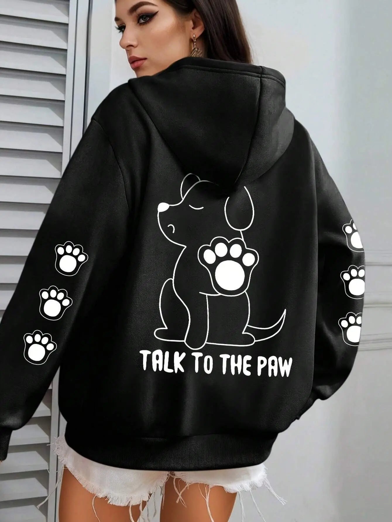 Funny Dog Cartoon Printed Hoodie Women's Warm Kenike