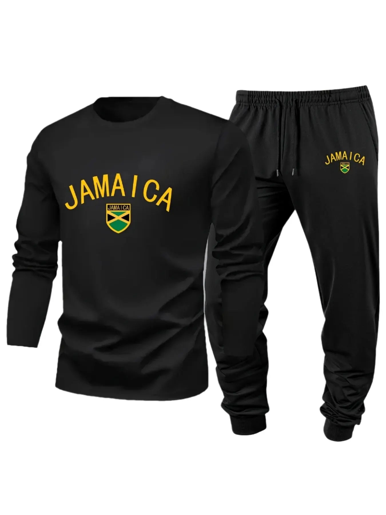 Men's Casual Long-Sleeved Hoodie and Trousers Set with Jamaica Letter Flag Print Kenike