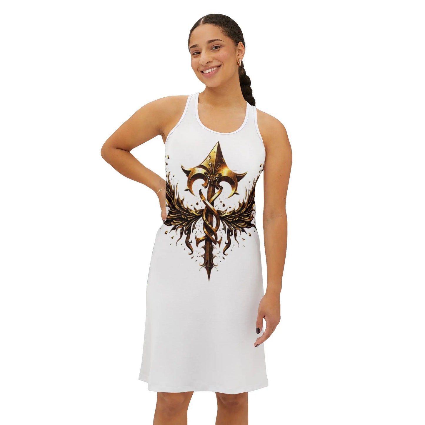 HouseofJAB - Golden Emblem Racerback Dress – Statement Streetwear Elegance Printify