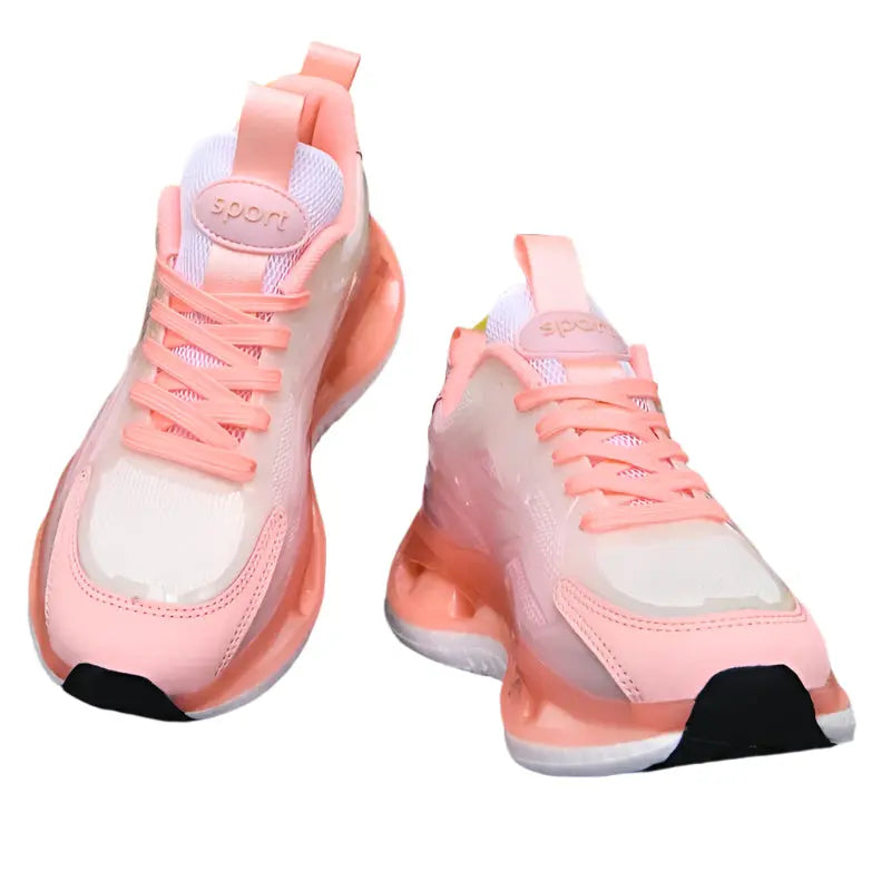 Women’s Pink & White Mesh Sneakers – Lightweight, All-Season Running Shoes with Non-Slip EVA Sole & Soft Fabric Lining Kenike