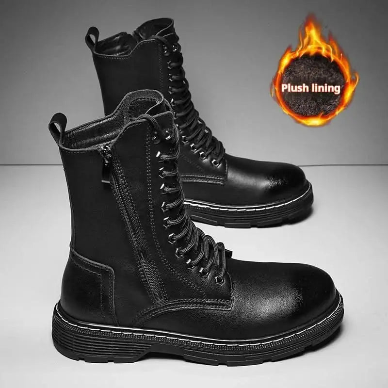 Genuine Leather Men's Long High-top Lace Up Martin Boots Pleasures and Sins