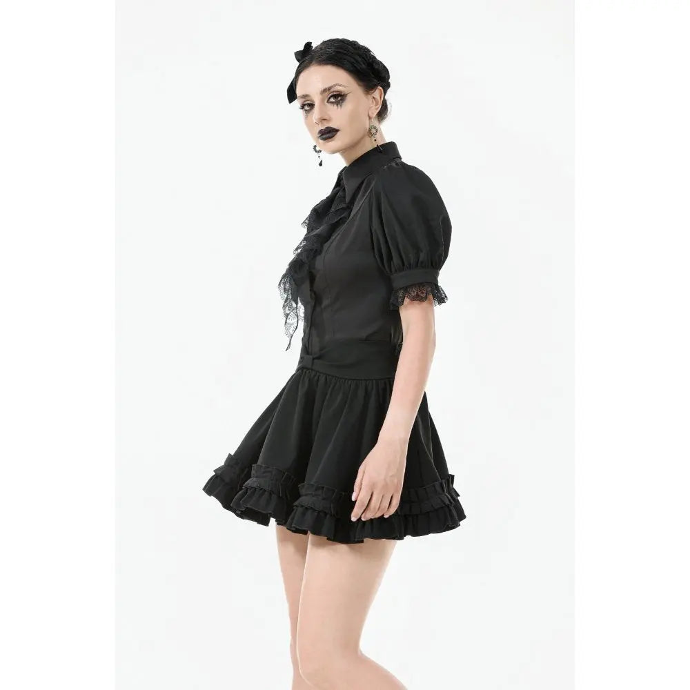 Dark in Love Lolita-Inspired Ruffled Mini Skirt in Black Kate's Clothing