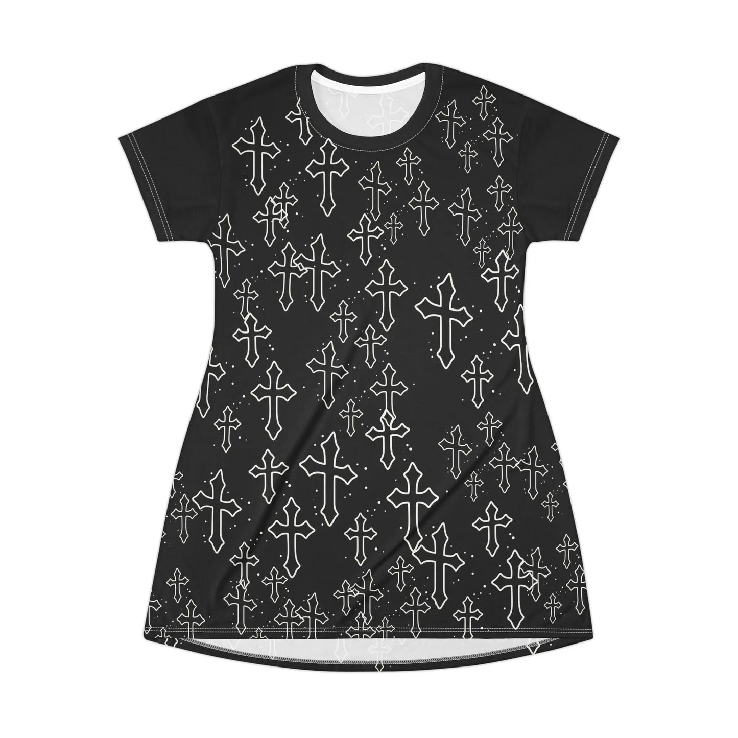 Gothic Cross All-Over Print T-Shirt Dress – Black Printify