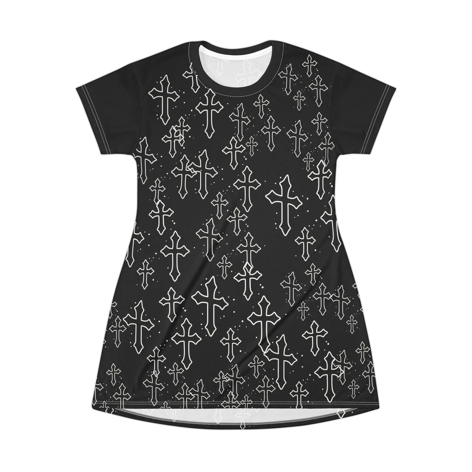 Gothic Cross All-Over Print T-Shirt Dress – Black Printify