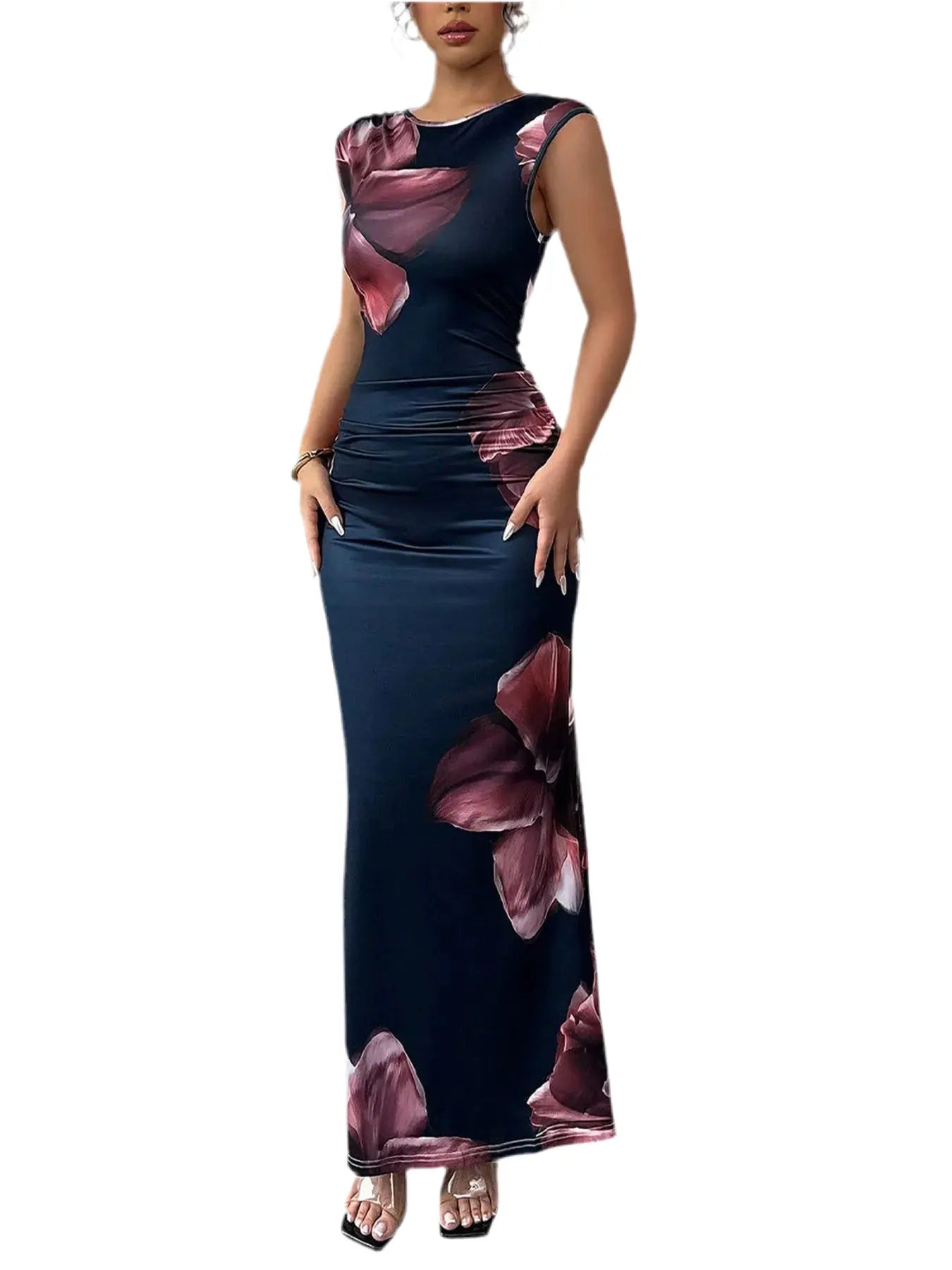 Floral Print Sleeveless Bodycon Maxi Dress Kenike