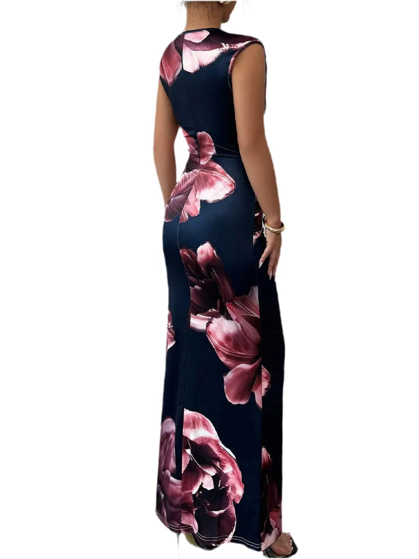 Floral Print Sleeveless Bodycon Maxi Dress Kenike