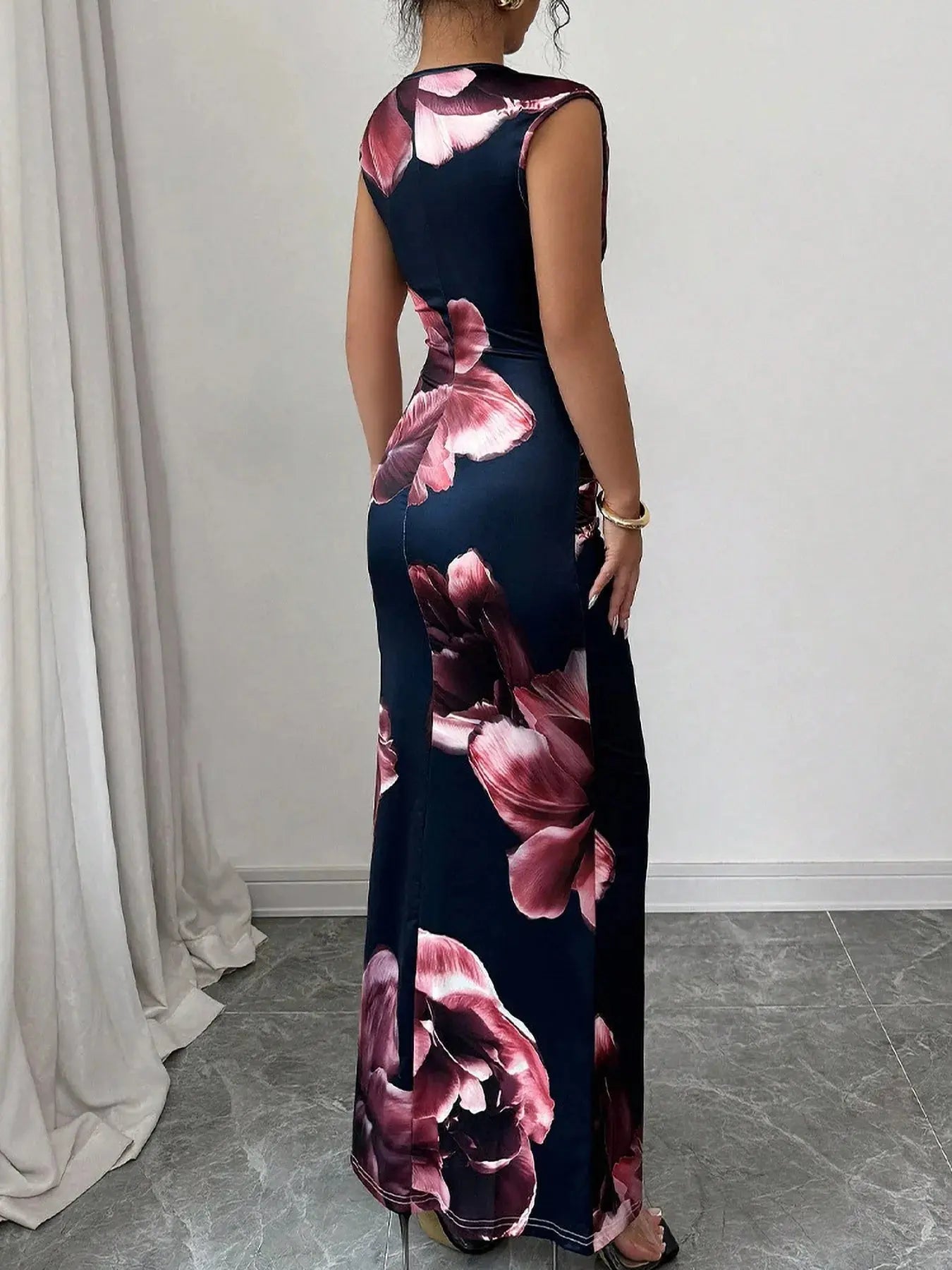 Floral Print Sleeveless Bodycon Maxi Dress Kenike