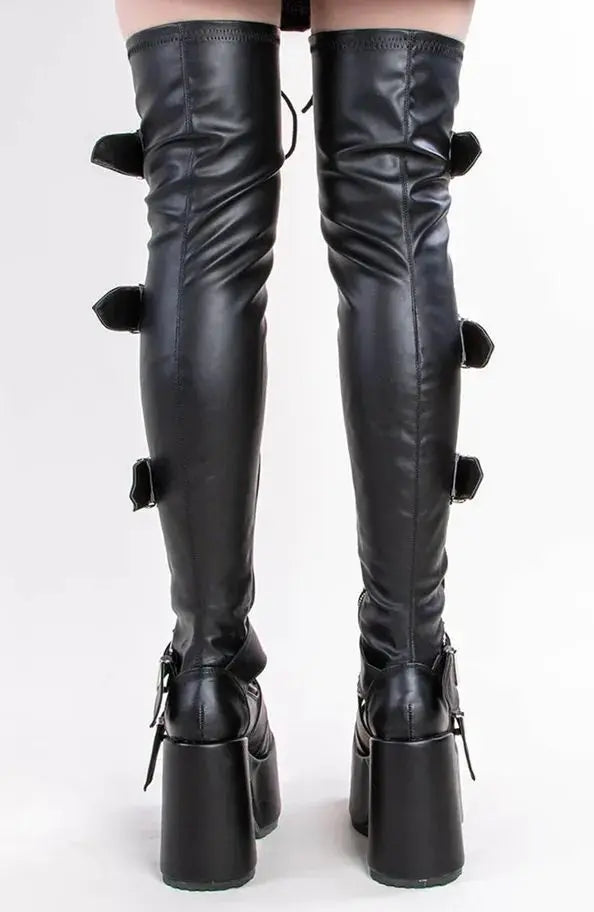 Multi Buckle High Platform Heel Over The Knee Punk Boots In Black or Pink Pleasures and Sins
