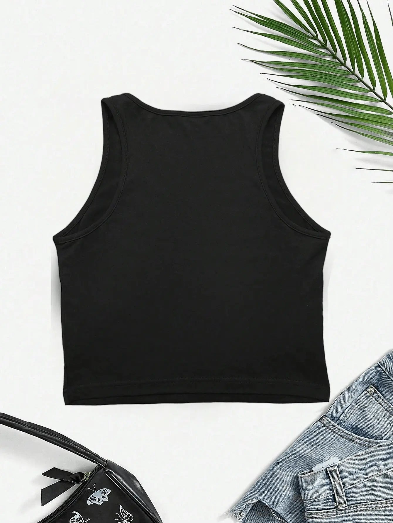 Women's Y2K Jamaica Graphic Print Crop Tank Top Black Sleeveless Stretchy Polyester Blend Casual Top Kenike