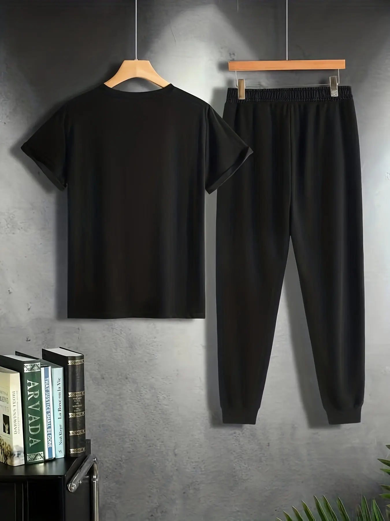 Men’s Breathable Athletic Set – White “Just Keep Moving” T-Shirt & Black Joggers Kenike