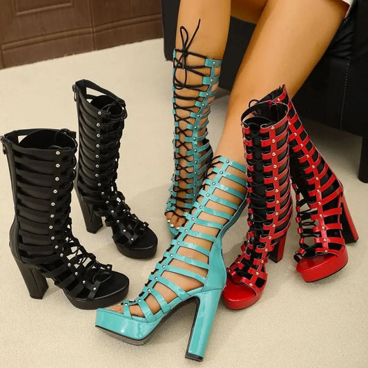 High Heel High Top Lace Loop Fashion Tie Design Gladiator Sandals Pleasures and Sins