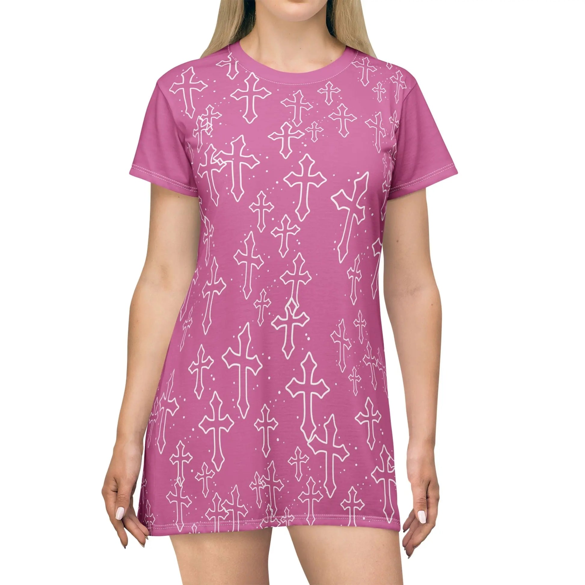Gothic Cross All-Over Print T-Shirt Dress – Pink House of JAB
