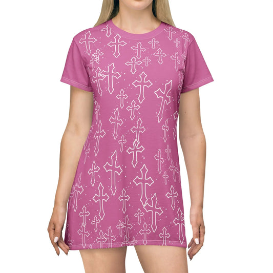 Gothic Cross All-Over Print T-Shirt Dress – Pink House of JAB