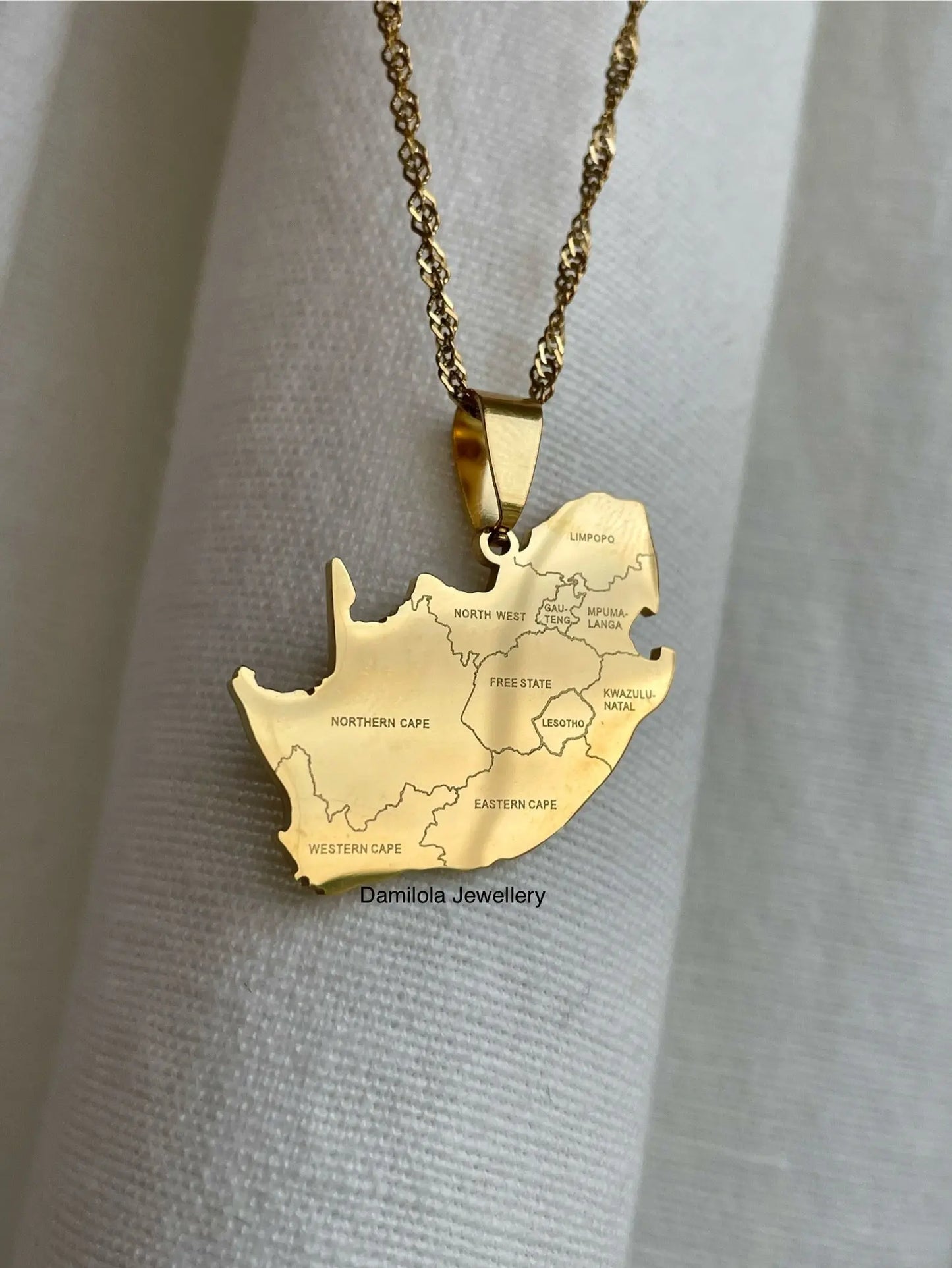 South Africa Engraved Map Necklace - Gold Damilola Jewellery
