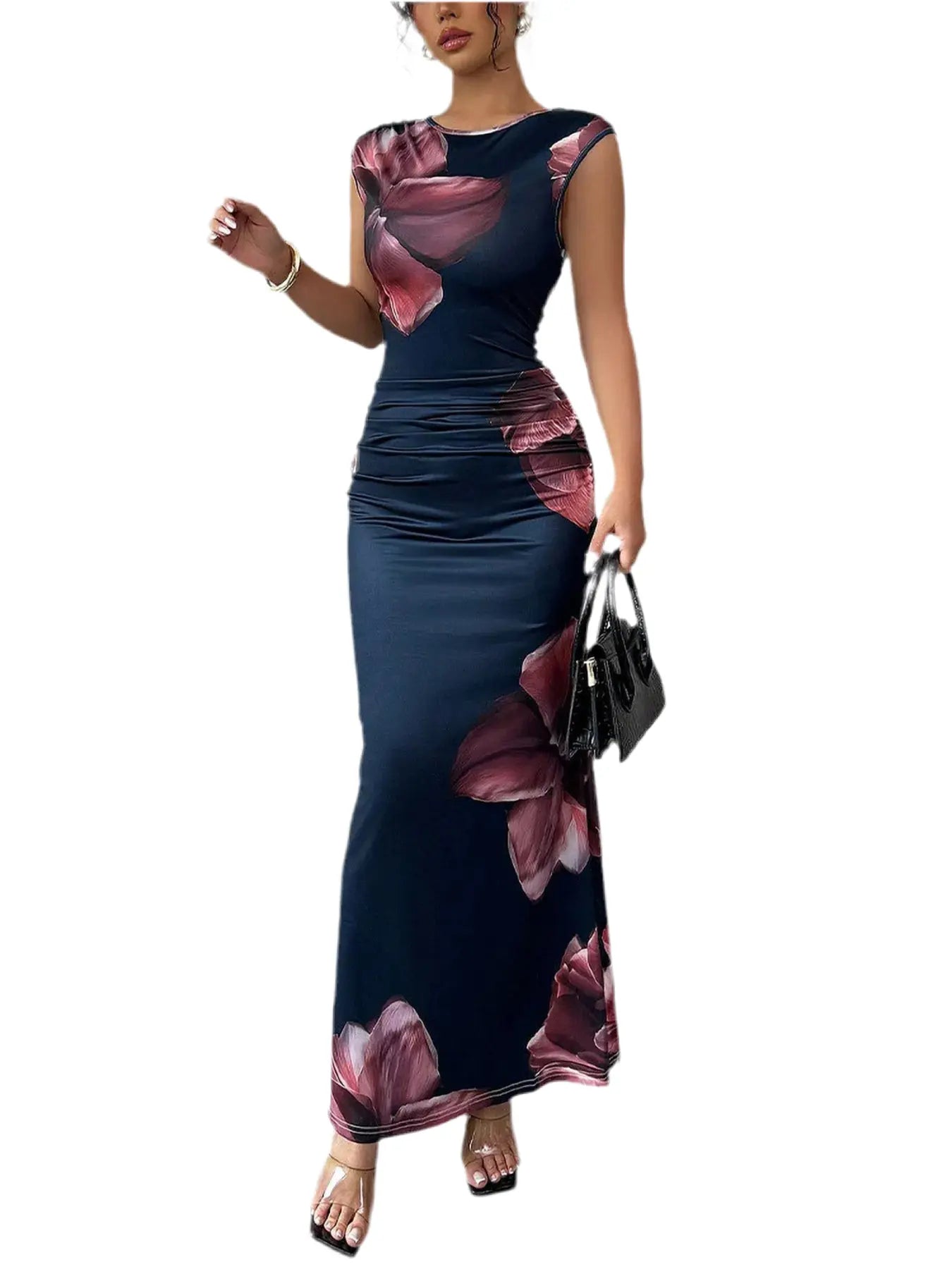 Floral Print Sleeveless Bodycon Maxi Dress Kenike