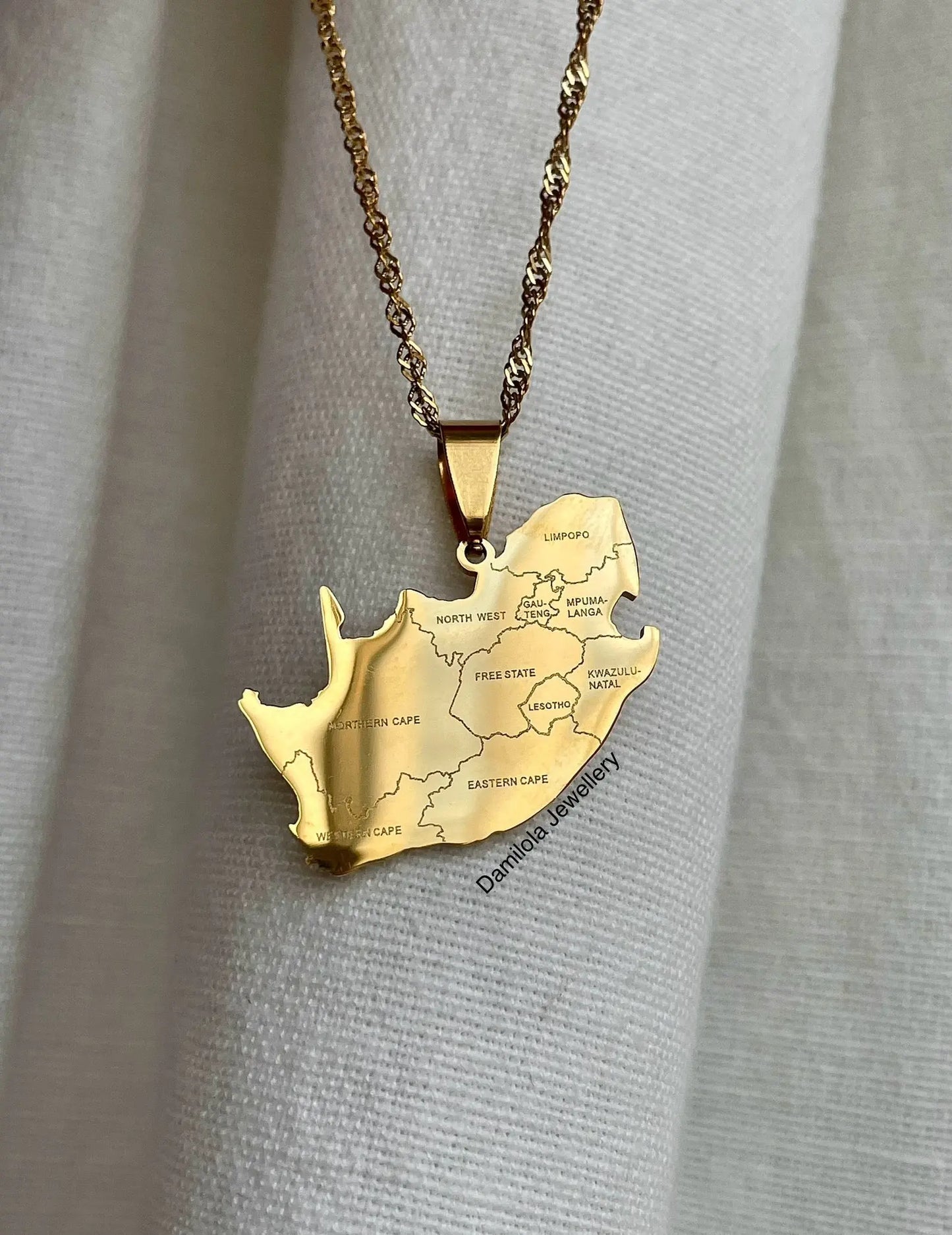 South Africa Engraved Map Necklace - Gold Damilola Jewellery