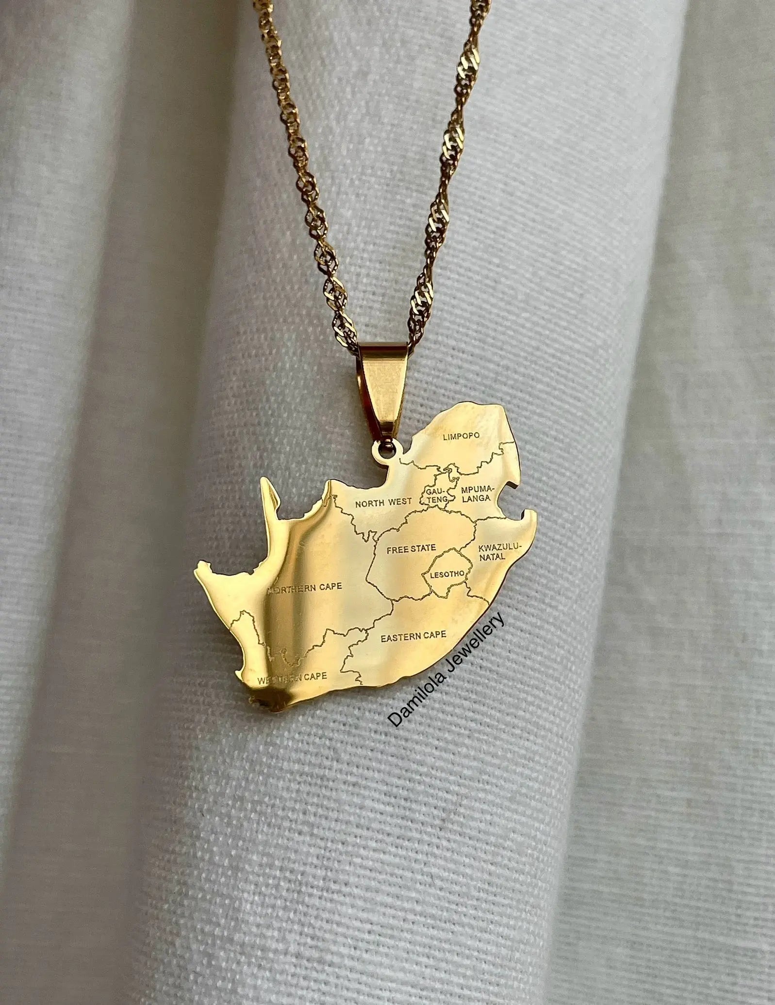 South Africa Engraved Map Necklace - Gold Damilola Jewellery