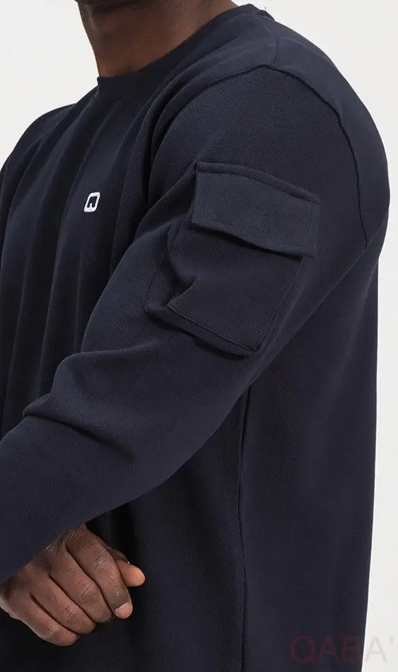 QL Sniper Set Cargo Joggers and Longline Top in Navy Blue MOOMENN