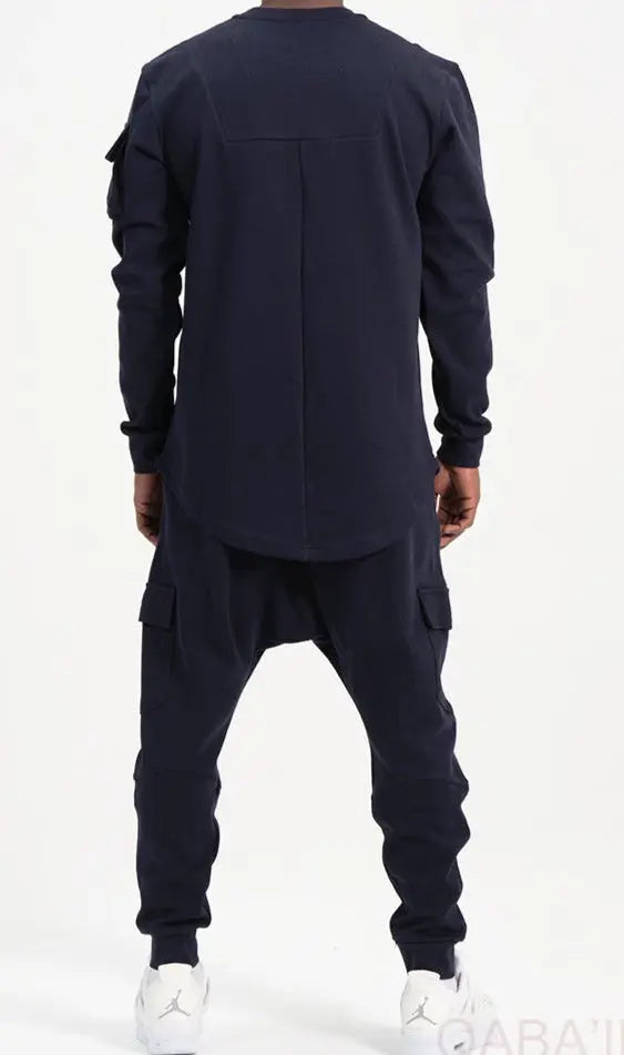 QL Sniper Set Cargo Joggers and Longline Top in Navy Blue MOOMENN