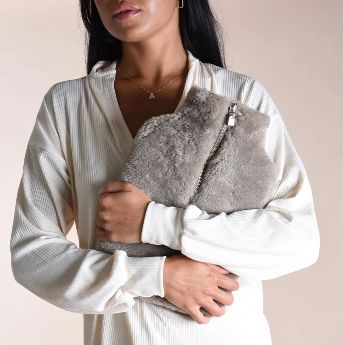 House of Slippers CLARA Faux Fur Hot Water Bottle Cover Grey House of JAB