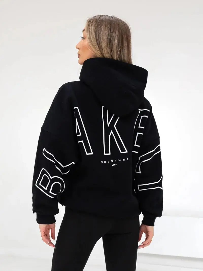 Fashionable Printed Thick Versatile Long Sleeved Loose Hooded Hip-Hop Hoodie Kenike