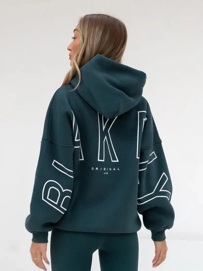 Fashionable Printed Thick Versatile Long Sleeved Loose Hooded Hip-Hop Hoodie Kenike