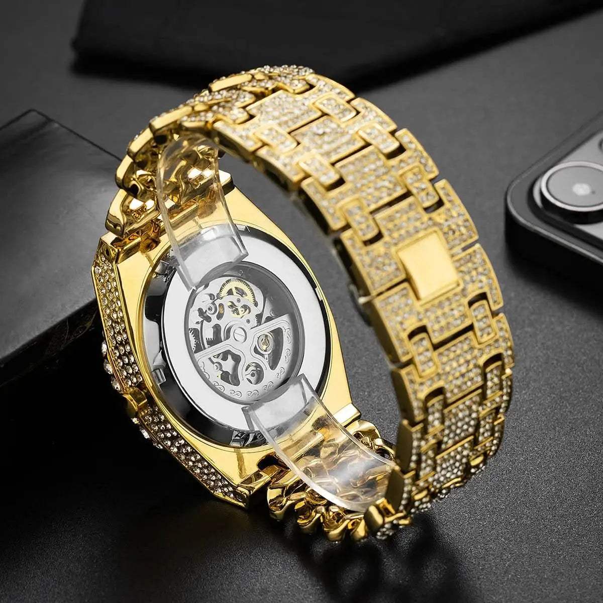 Full Diamond Cuban Link Watch - Automatic with Stunning Jewels Pleasures and Sins