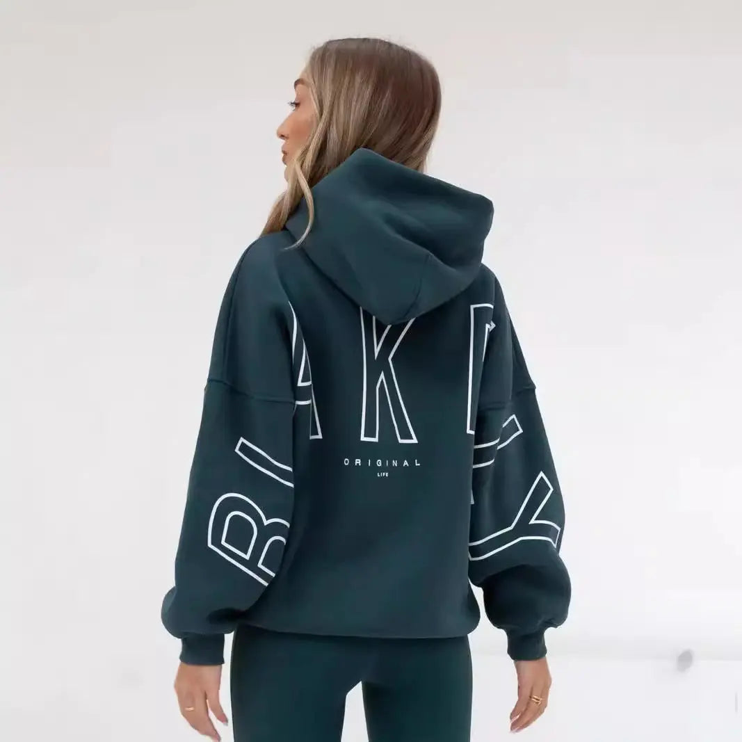 Fashionable Printed Thick Versatile Long Sleeved Loose Hooded Hip-Hop Hoodie Kenike