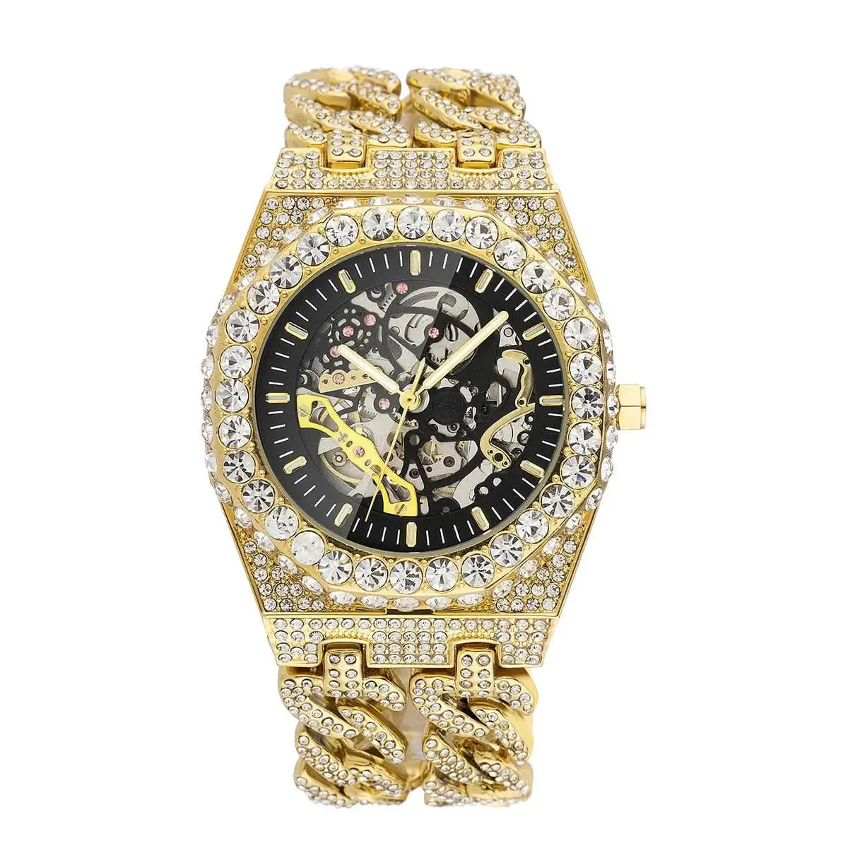 Full Diamond Cuban Link Watch - Automatic with Stunning Jewels Pleasures and Sins