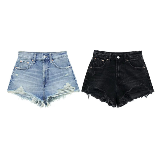Women's Raw Edge Denim Casual Shorts Kenike