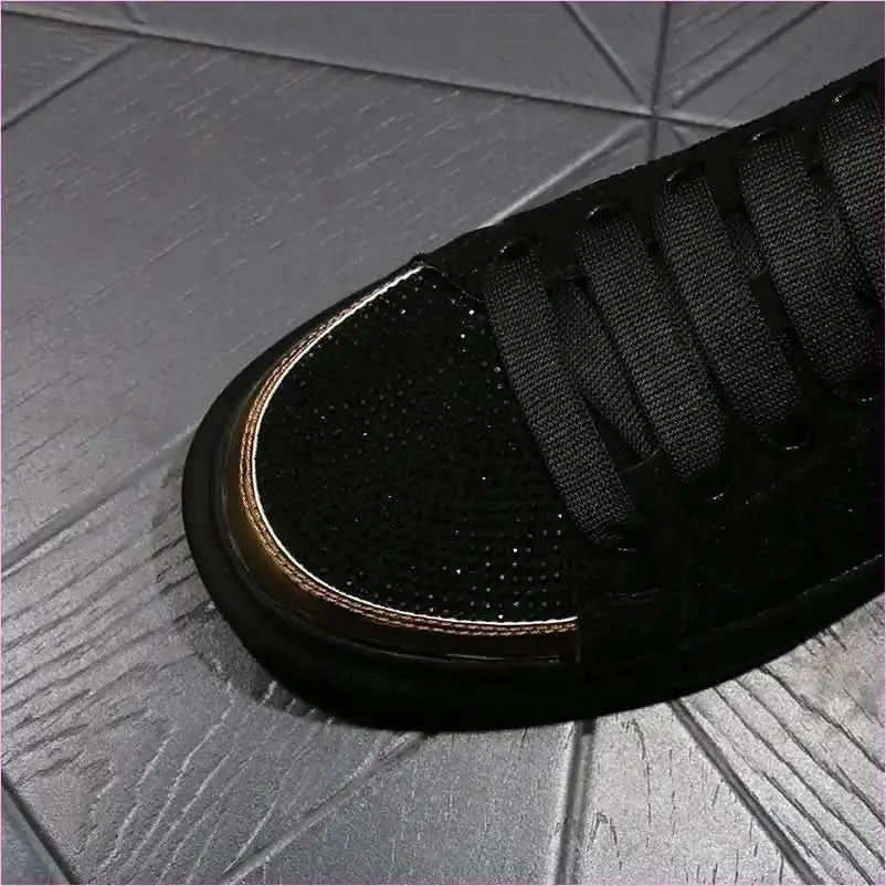 Black Casual Shoes with Gold Rhinestone Skull Design Pleasures and Sins