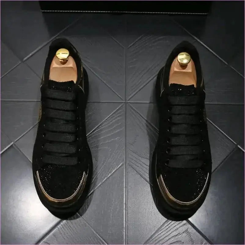 Black Casual Shoes with Gold Rhinestone Skull Design Pleasures and Sins