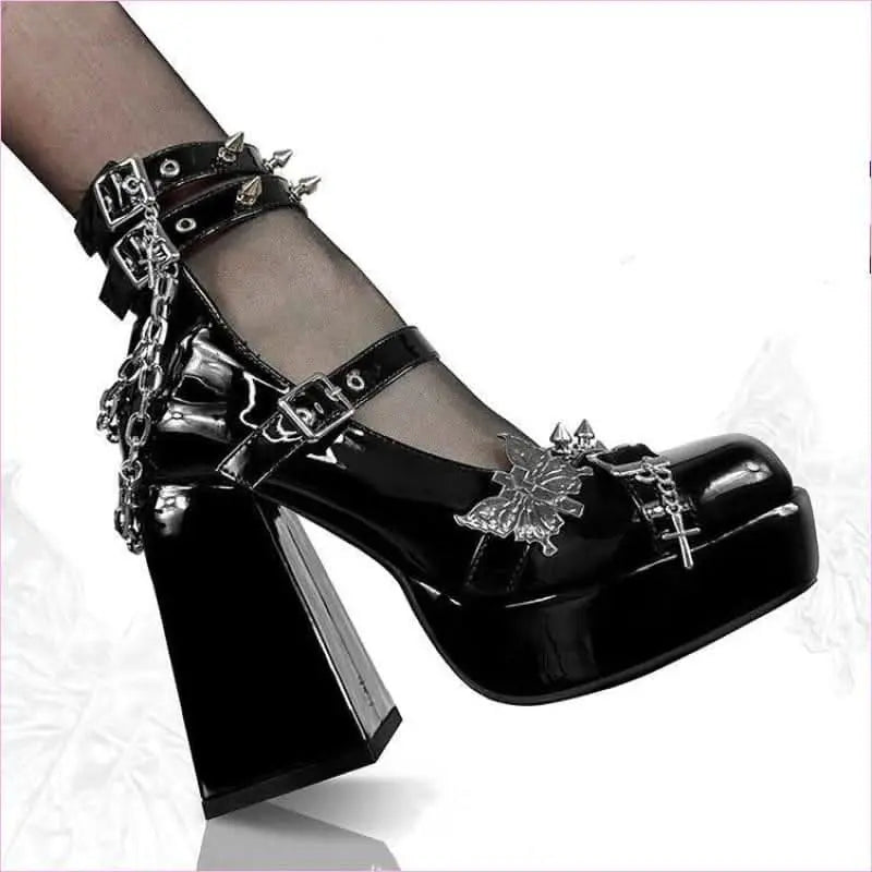 Bold Platform Shoes with Butterfly Design and Punk High Heel Style Pleasures and Sins