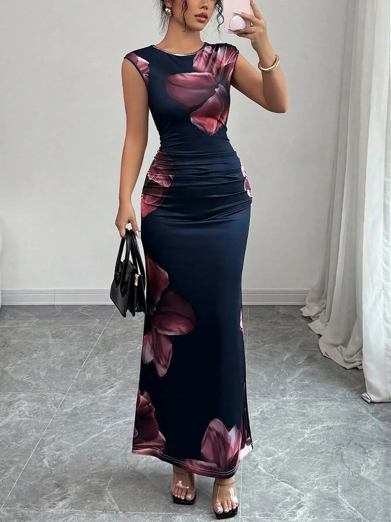 Floral Print Sleeveless Bodycon Maxi Dress Kenike