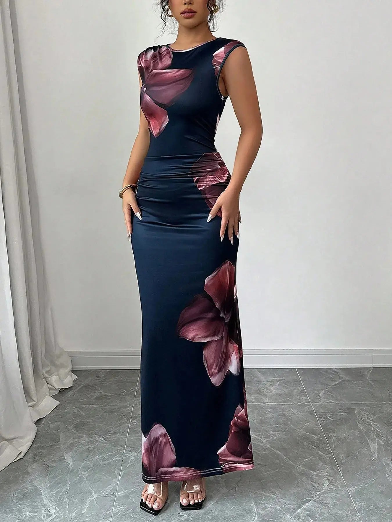 Floral Print Sleeveless Bodycon Maxi Dress Kenike
