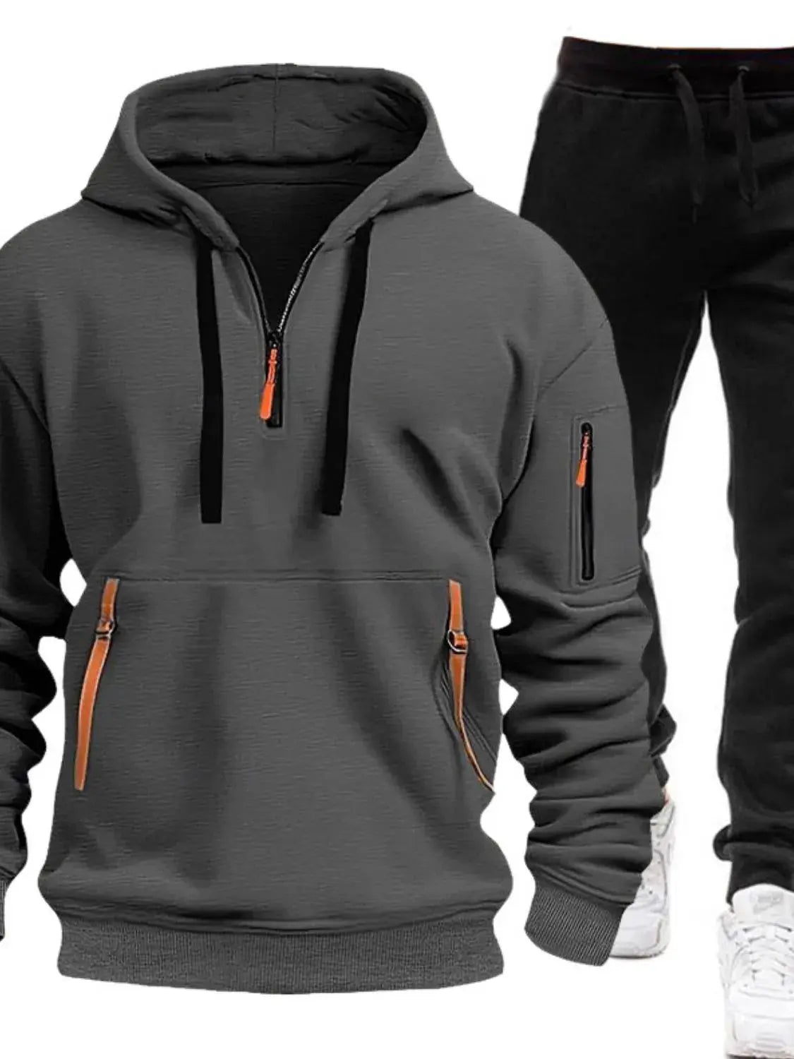 Men's Full Size Drawstring Half Zip Hoodie and Pants Set Plus Size Kenike