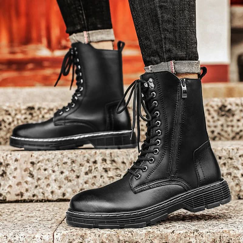 Genuine Leather Men's Long High-top Lace Up Martin Boots Pleasures and Sins
