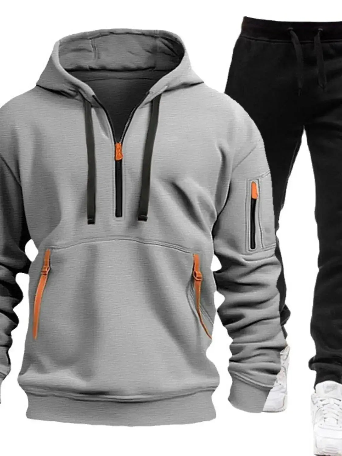 Men's Full Size Drawstring Half Zip Hoodie and Pants Set Plus Size Kenike