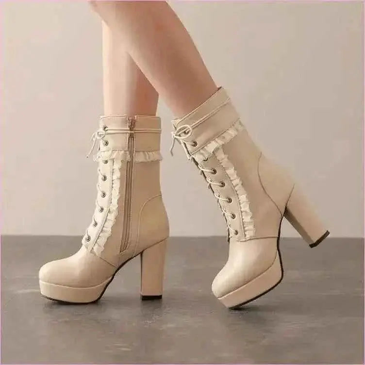 Fashion High Heel Ankle Boots with Lace Detail in Multiple Colors Pleasures and Sins