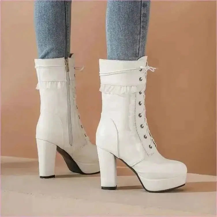 Fashion High Heel Ankle Boots with Lace Detail in Multiple Colors Pleasures and Sins