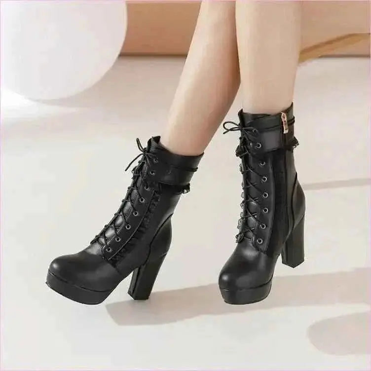 Fashion High Heel Ankle Boots with Lace Detail in Multiple Colors Pleasures and Sins