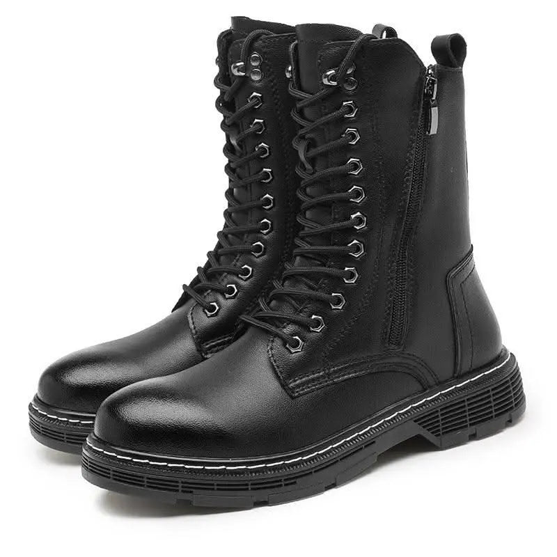 Genuine Leather Men's Long High-top Lace Up Martin Boots Pleasures and Sins